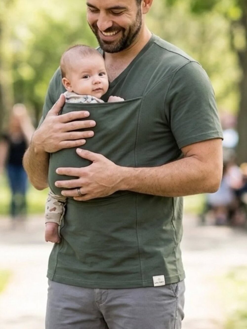 Lalabu The Dad Shirt Babywearing Kangaroo Pouch Carrier Fern Green Men's XL $90